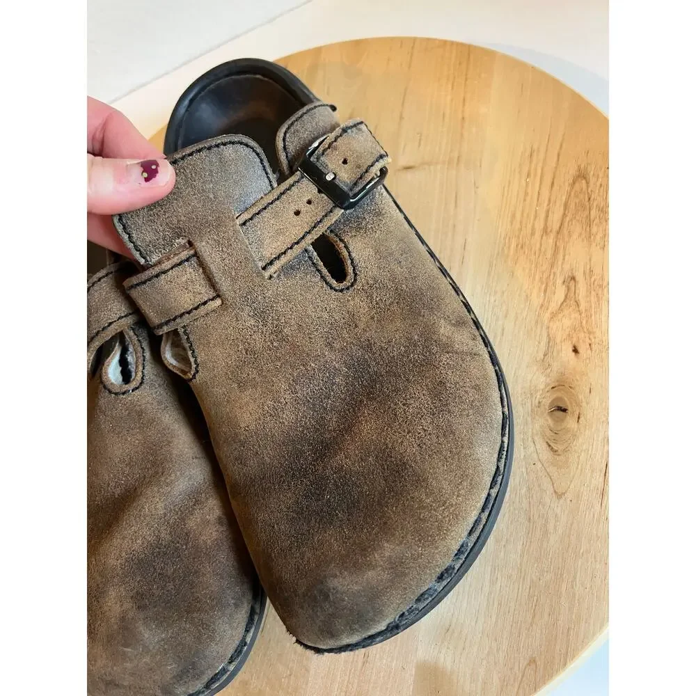 Brown Men's Size 10 Birkenstock Germany Made Genuine Leather Mule Shoe